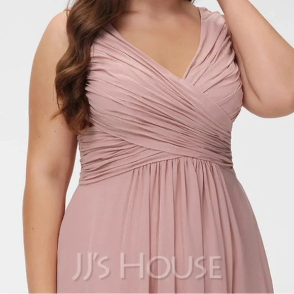 JJ’S HOUSE DUSTY ROSE Chiffon Bridesmaid Dress Slit Front Side - Picture 9 of 10